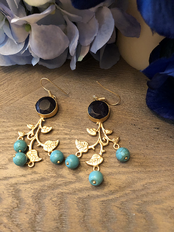Buy Turquoise Leaf Earrings,scallop Earrings, Art Nouveau, Silver Leaf  Earrings, Boho Turquoise Long Earrings, Gift for Her Online in India - Etsy