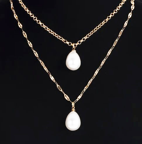 Delicate pearl choker long chain necklace